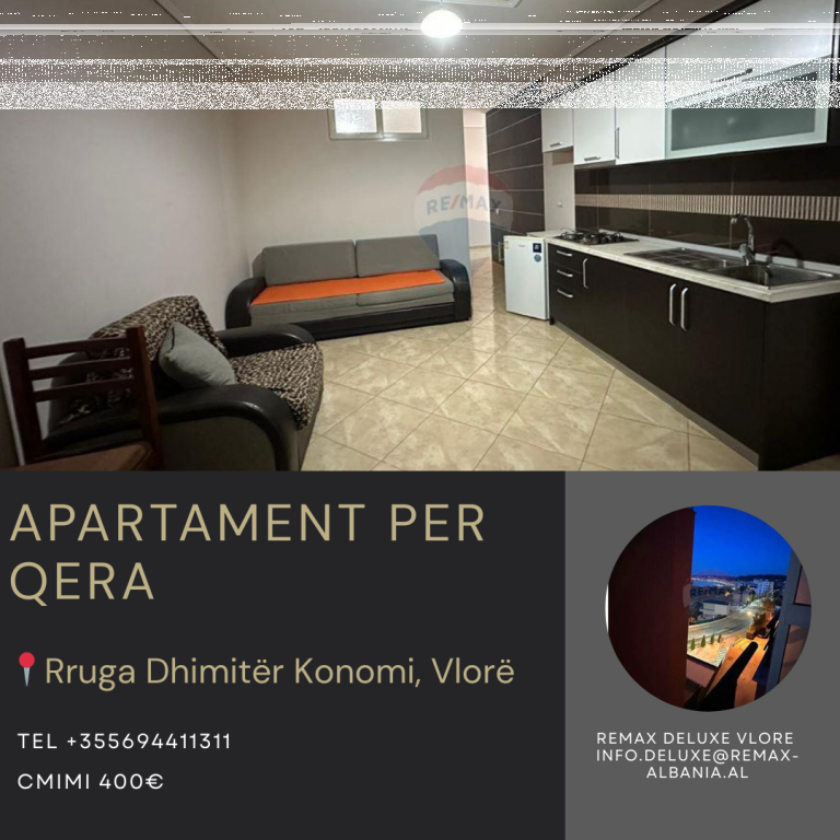 🏡 Apartament 1+1 me Qera – Rruga Dhimitër Konomi, Vlorë