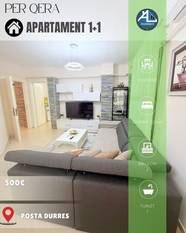 JEPET ME QERA APARTAMENT 1+1 POSTA  DURRES