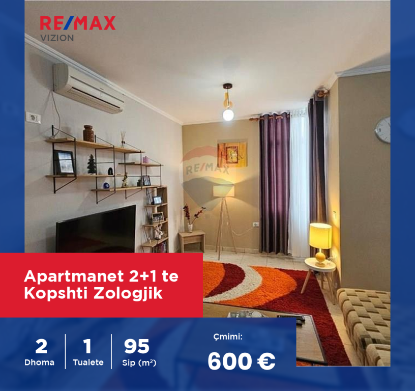 Jepet me qira Apartmanet 2+1 te Kopshti Zologjik