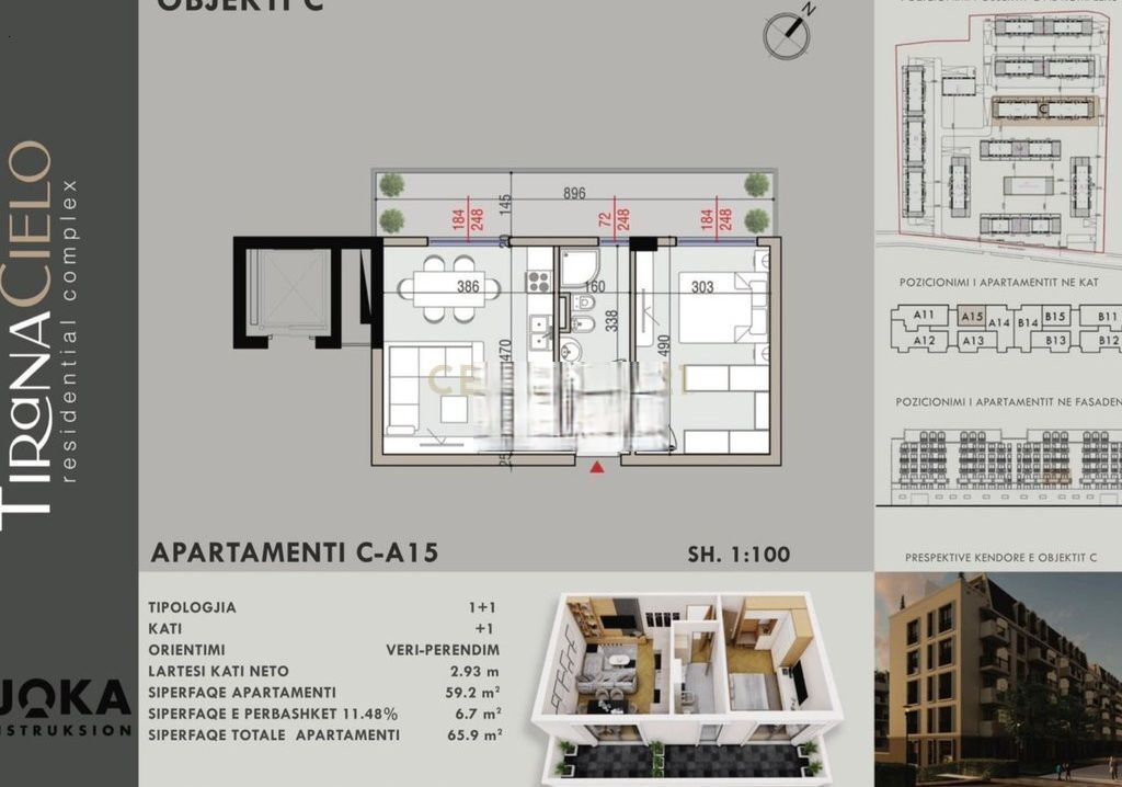 SHESIM SUPER APARTAMENT 1+1 TEK TIRANA CIELO RESIDENCE!