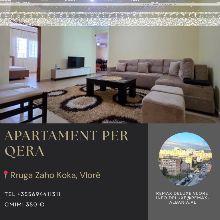 🏡 APARTAMENT 2+1 ME QIRA – RRUGA ZAHO KOKA, VLORË
