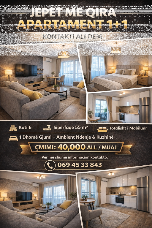 Apartament 1+1 me qera Kontakti Ali Dem