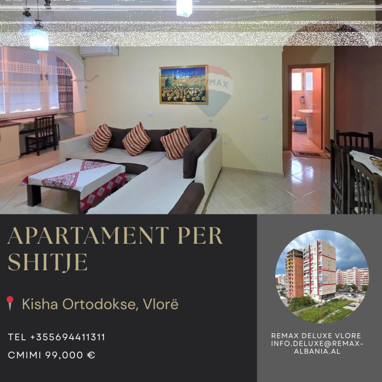 🏡 APARTAMENT 1+1 NË SHITJE – PRANË KISHËS ORTODOKSE, VLORË