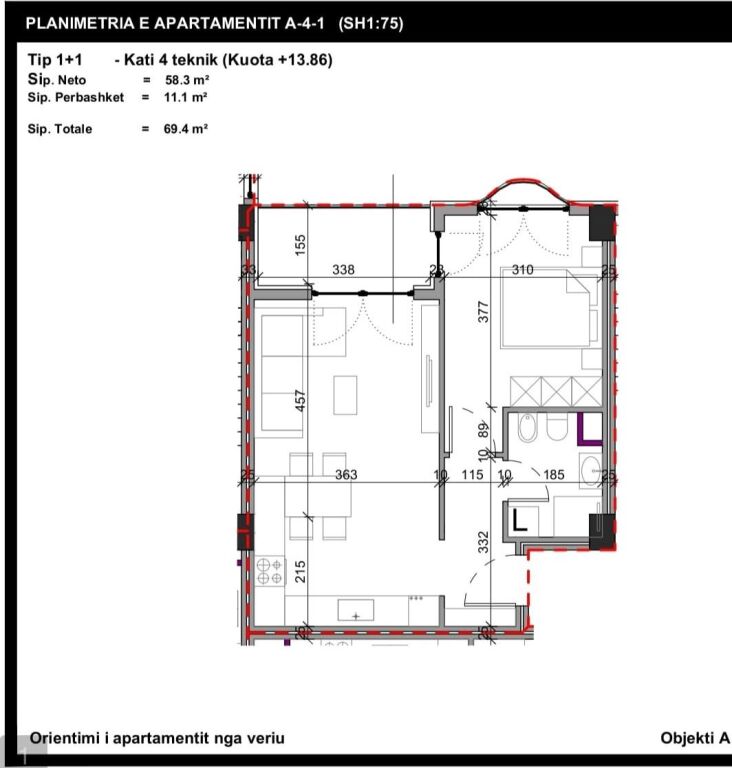 Apartament 1+1 ne PASKUQAN