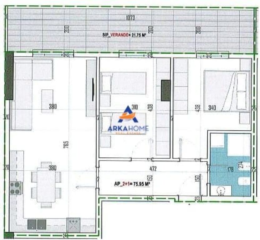 FOR SALE APARTMENT 2+1+VERANDA "IN PASKUQAN" 104,378 EURO