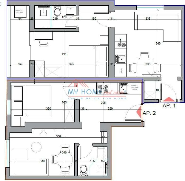 2 Apartament 1+1 ne shitje 21 Dhjetori ne Tirane