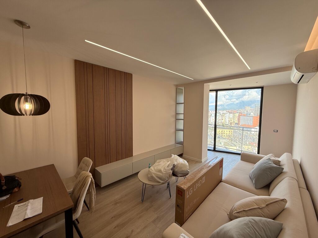 Apartment 1+1 for rent  📍 Location: Golden Tower Residence, Mine Peza, Tirana 🏢 Floor: 8 (newly completed building) 🛋️ Condition: Newly furnished 💰 Price: 1200€ / month