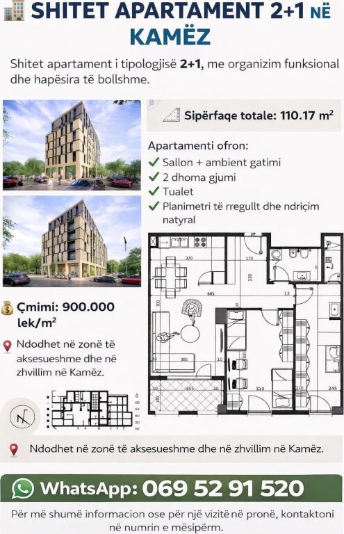 VENDESI APPARTAMENTO 2+1 A KAMEZ