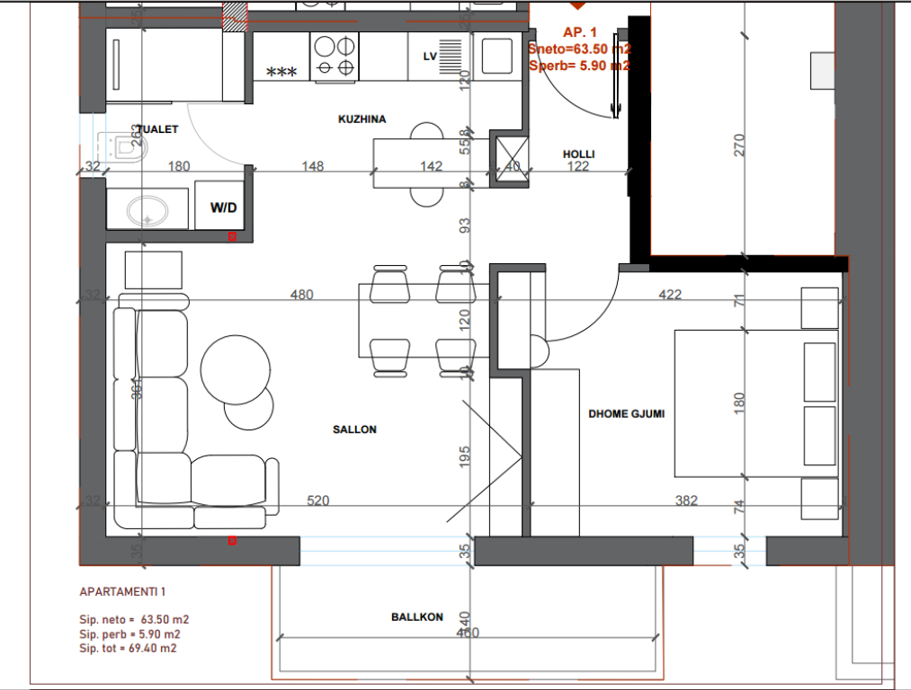 APARTAMENT 1+1 për Shitje – 📍Bllok