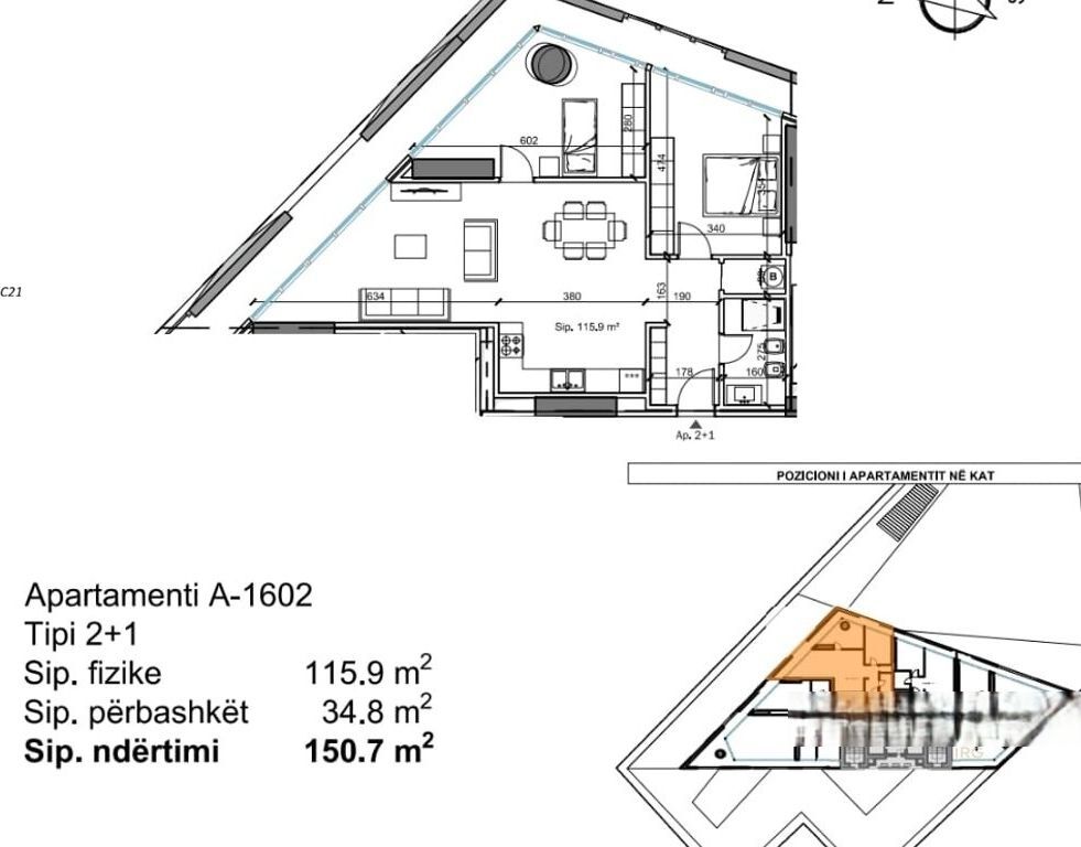 2+1 151M2 KATI 16 TIRANA TOWER