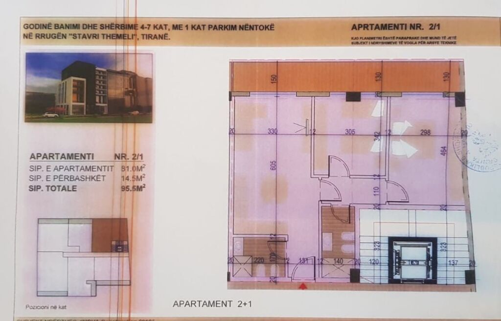 Apartmament 2+1+ parkim me qira perballe me kontaktin