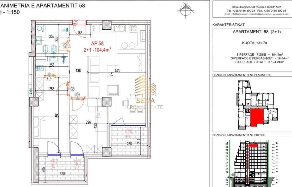 Apartment 2+1+2+Blk for sale, Mara Don Bosko Complex, 230,000 Euro