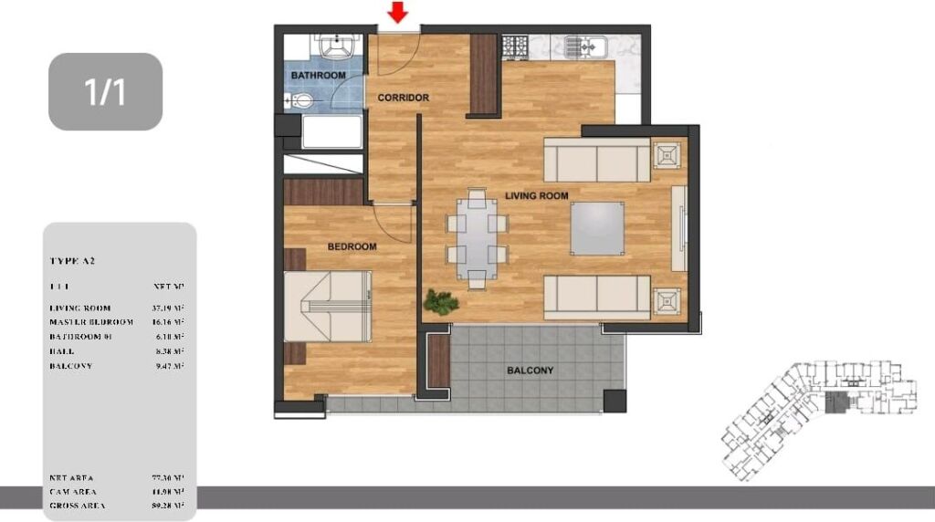 Apartment 1+1+Blk for sale, Dry Lake, 179,000 Euro