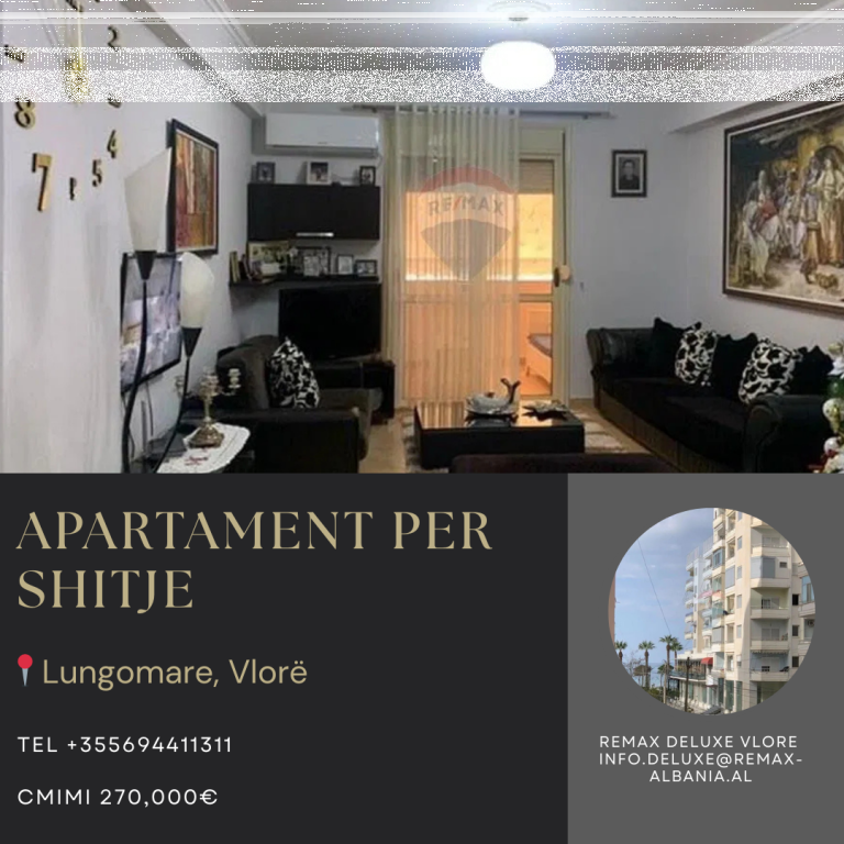 Apartament 2+1 me Garazh për Shitje në Lungomare, Vlorë