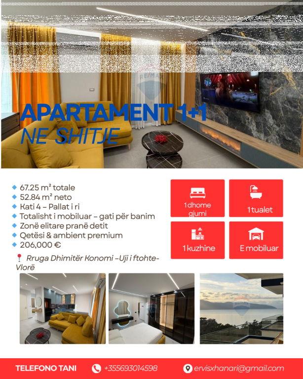 Apartament 1+1 ne Shitje,Uji i Ftohte ,Vlore