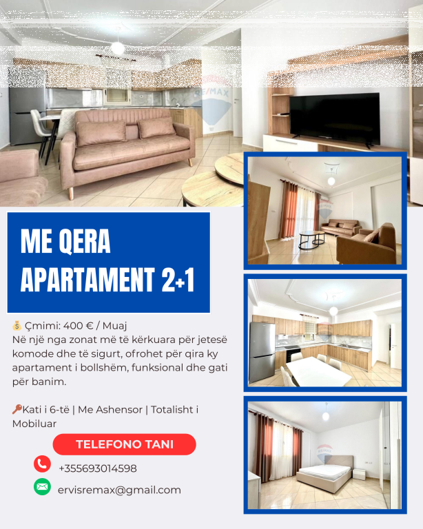 Apartament 2+1 me qera ,prane Kishes Orthodhokese,Vlore