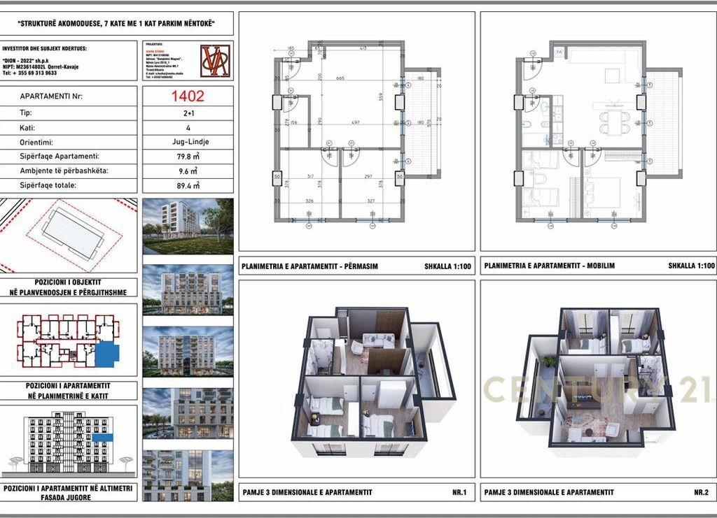 2+1 PER SHITJE NE REZIDENCEN DION NE QERRET POZICIONUAR 200 METRA NGA DETI!!