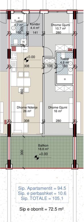 Apartment 2+1 for sale, Porto Lalzi