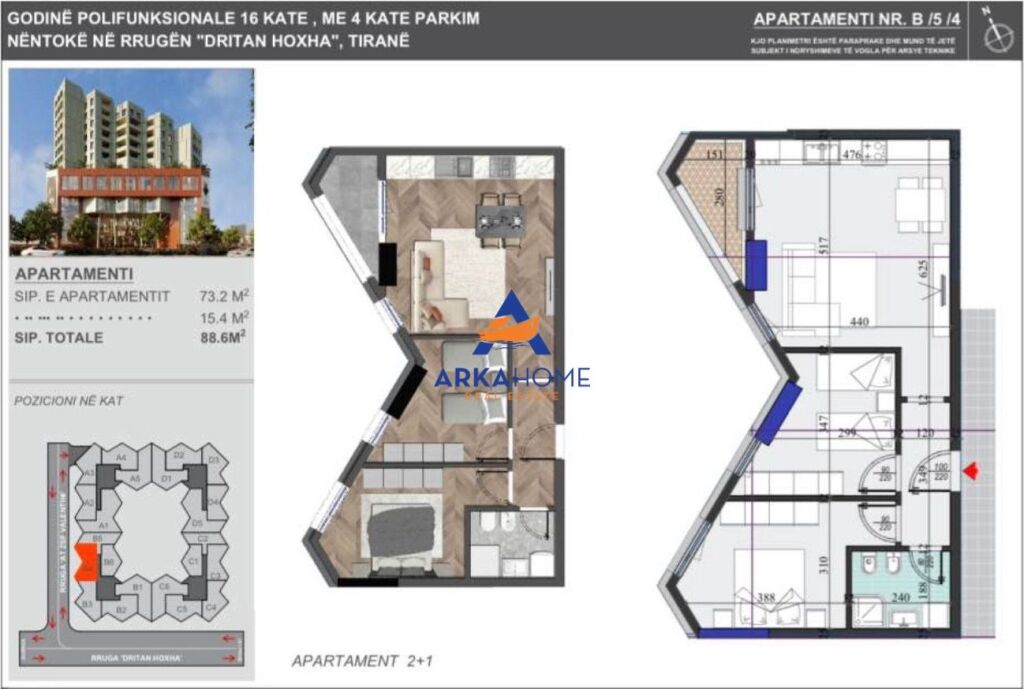SHITET APARTAMENT 2+1+BALLKON "TEK RESIDENCA COLONNADE, LAPRAKE" 165.000 EURO