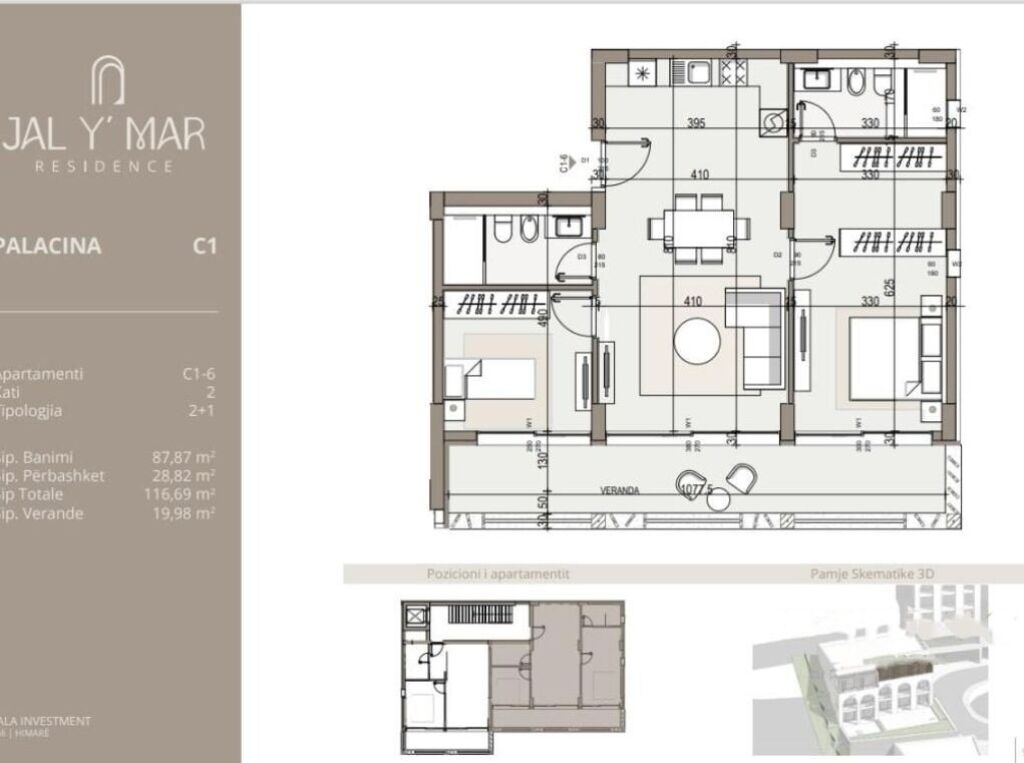 EKSKLUZIVE!!! SHESIM APARTAMENT 2+1+2 ME PAMJE NGA DETI NE KOMPLEKSIN "JAL Y MAR "RESIDENCE.