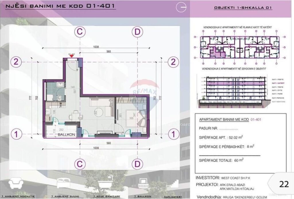 Apartament 1+1 për shitje në Golem