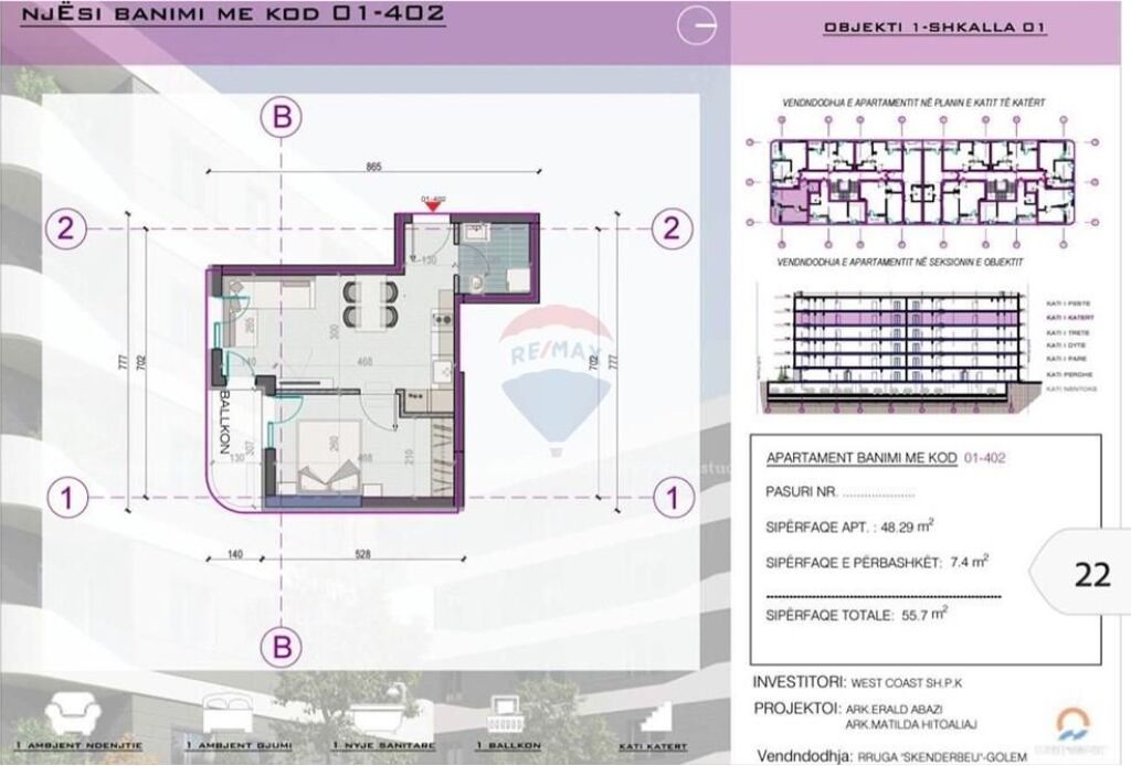 Apartament 1+1 për shitje në Golem