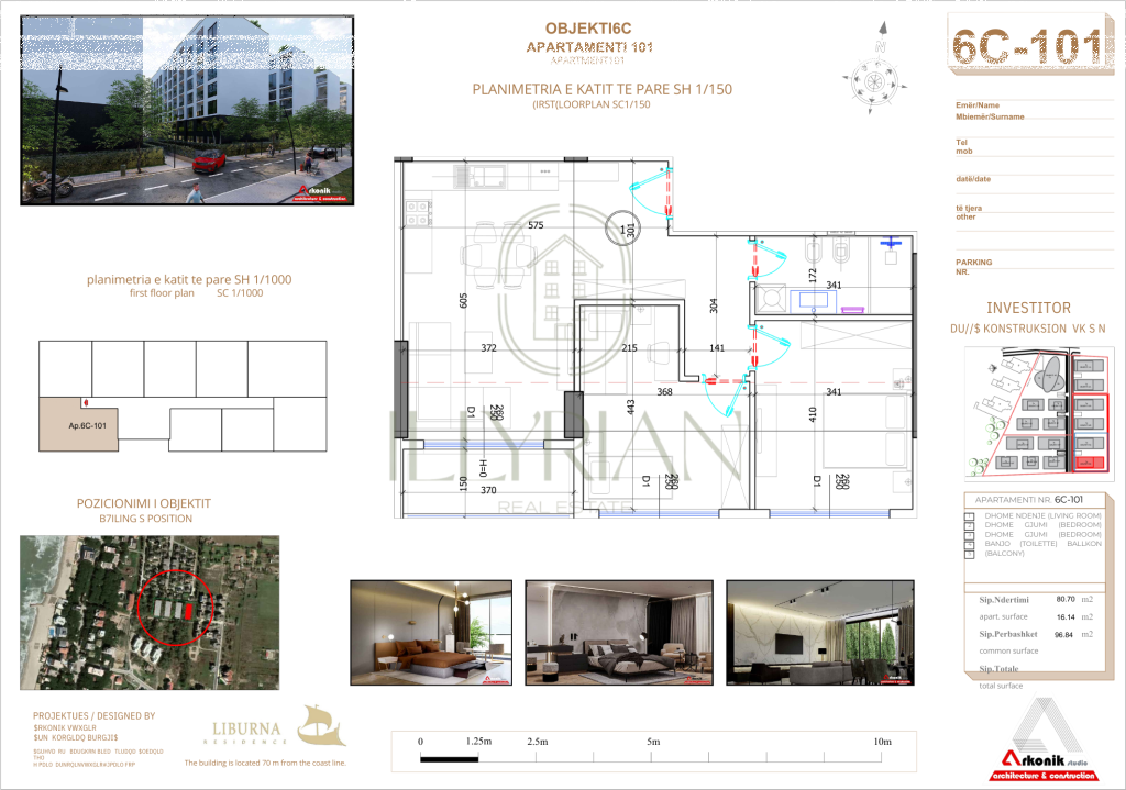 Shitet Apartament i Tipologjise 2+1 me Siperfaqe totale: 96.84 m² ne Malin E Robit Kavaje