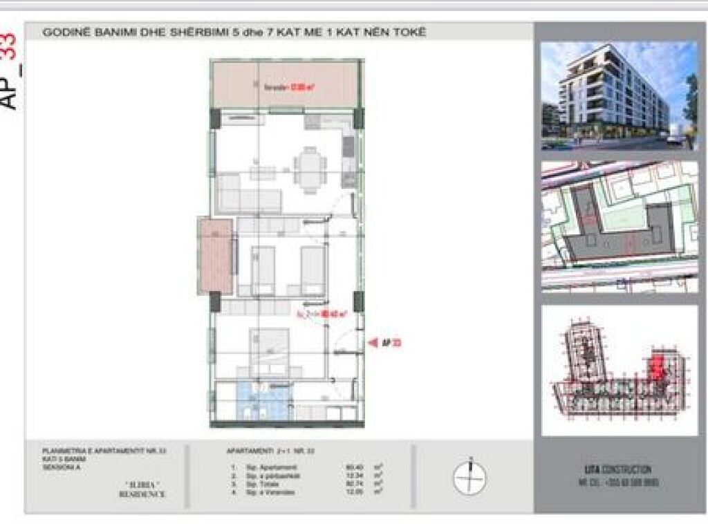 Appartamento 2+1 con Veranda in Vendita presso Iliria Residence, 5° Piano