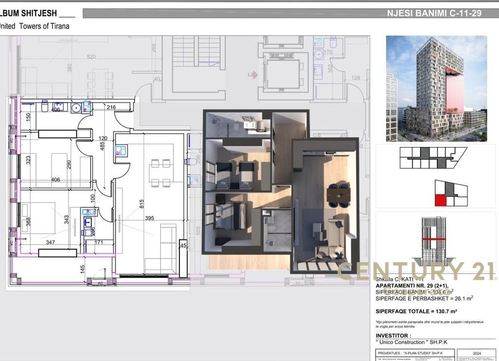 Apartment 3+1 for sale at United Towers of Tirana