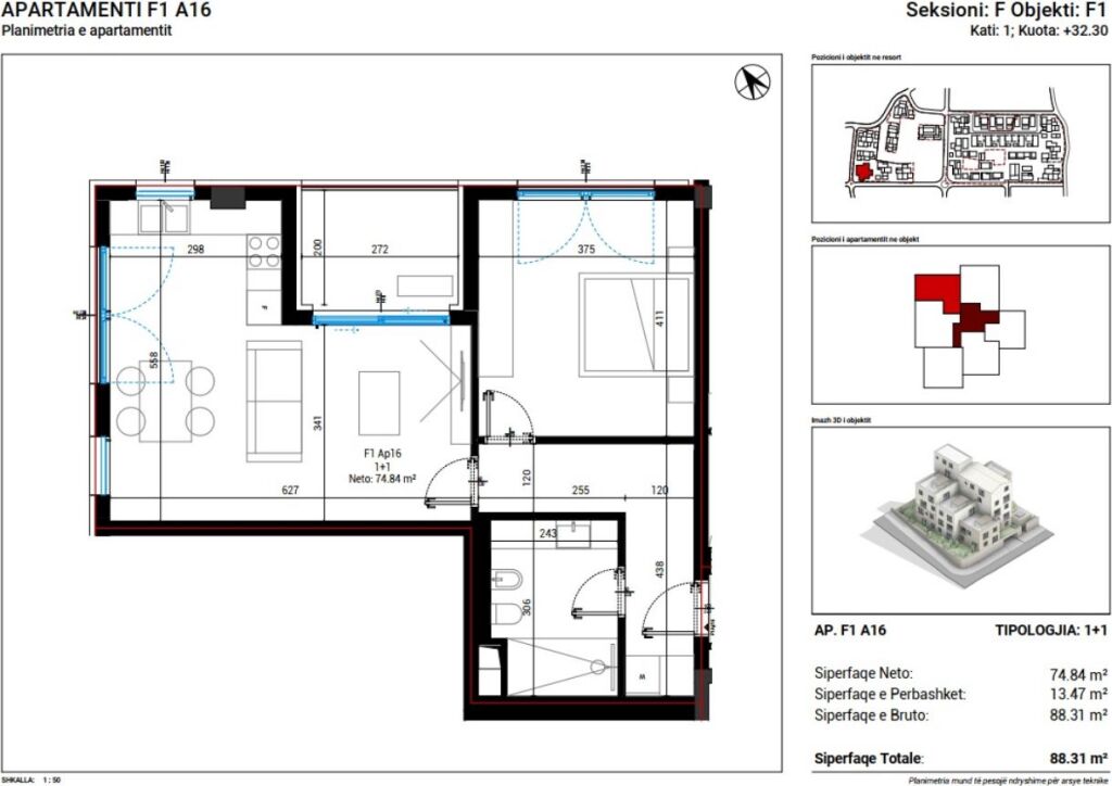 Shitet apartament 1+1 pamje deti Square Village Dhermi