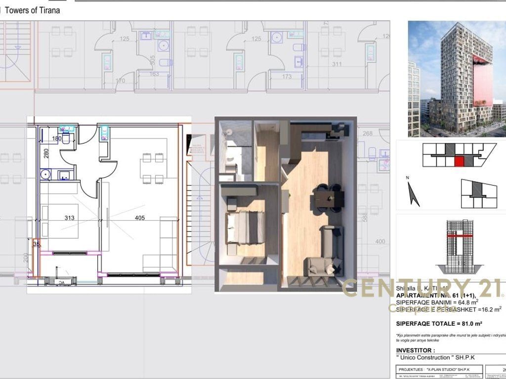 SHESIM APARTAMENT 1+1 NË KOMPLEKSIN REZIDENCIAL UNITED TOWERS OF TIRANA