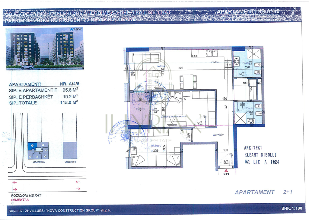 Apartament modern 2+1 me planimetri funksionale në Tiranë