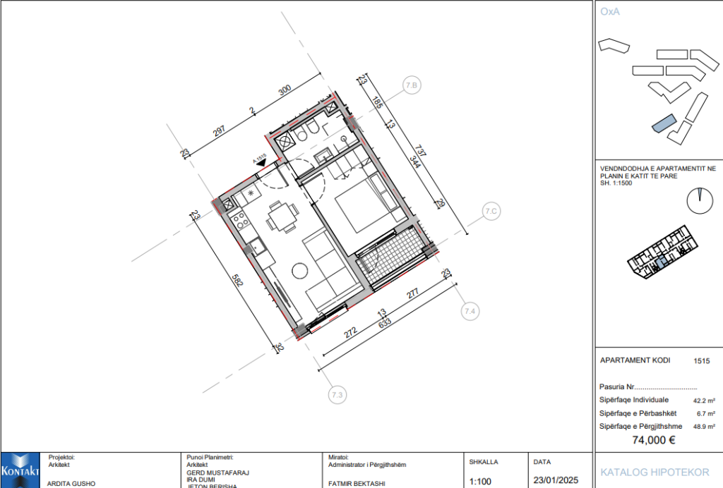 Shitet Apartament 1+1 Rezidenca Oxa 74.000 Euro
