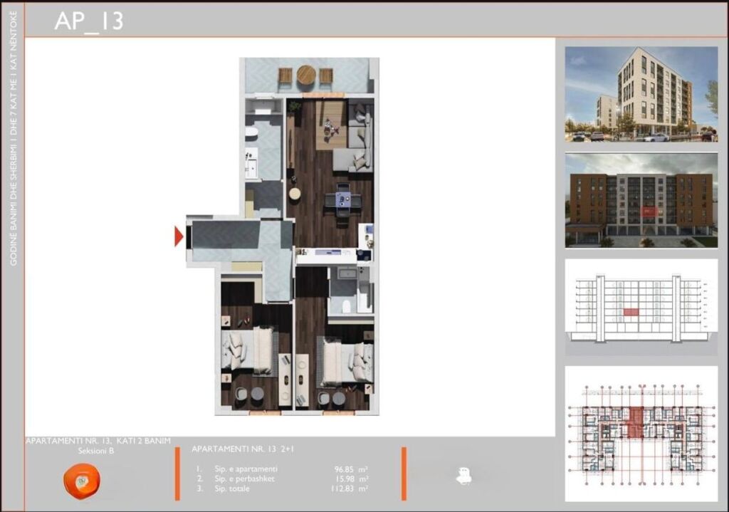 Apartment for sale 2+1+2 in Kamez