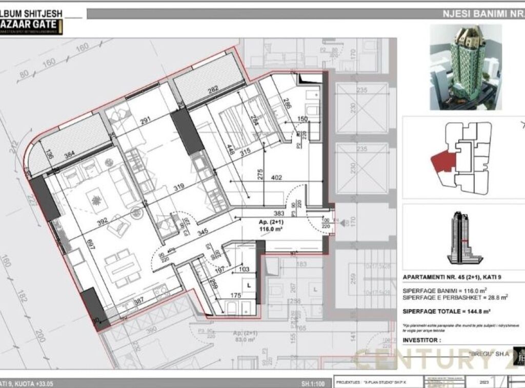 Shitet apartament 2+1+2 –projekt modern