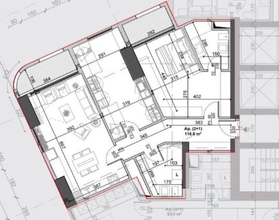 Shitet apartament 2+1+2 –projekt modern