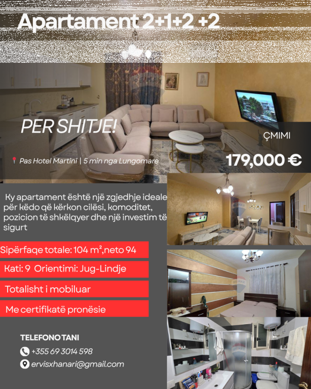 Apartament 2+1+2 ne Shitje,pas hotel Martini