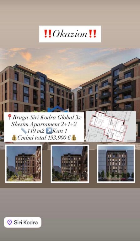 Shesim Apartament 2+1+2 me Çmim Okazion, Rruga Siri Kodra