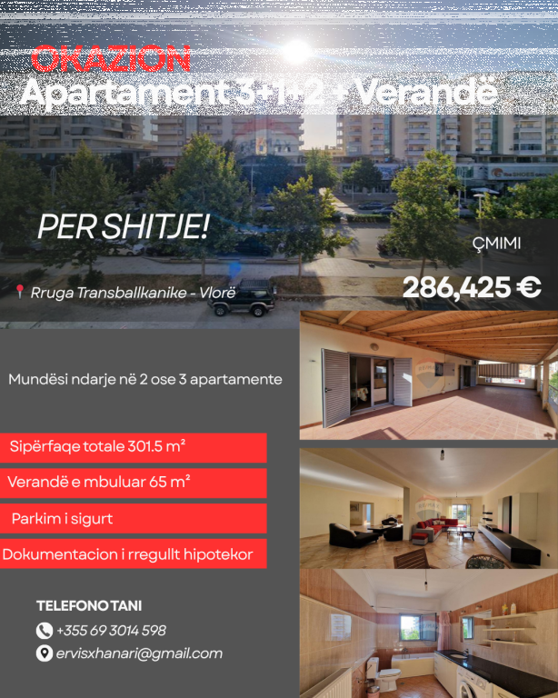 Apartament Ekskluziv 3+1+2 + Verandë në Shitje