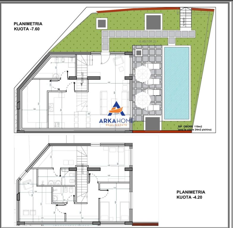 VENDESI DUPLEX CON PISCINA 4+1+CORTILE "KODRA E DIELLIT 2" 615.000 EURO