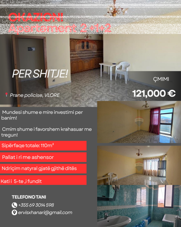 Apartament 2+1+2 ne Shitje,Vlore