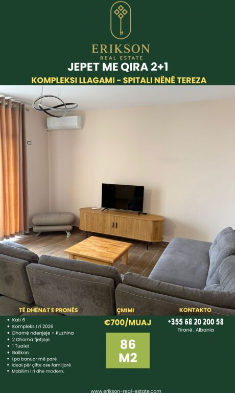 For rent at Pharmacy 10 apt  2+1 furnished in new building