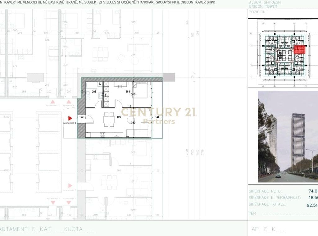 SHITET APARTAMENT 1+1 TEK ORICON TOWER PRANE ZOGUT TE ZI