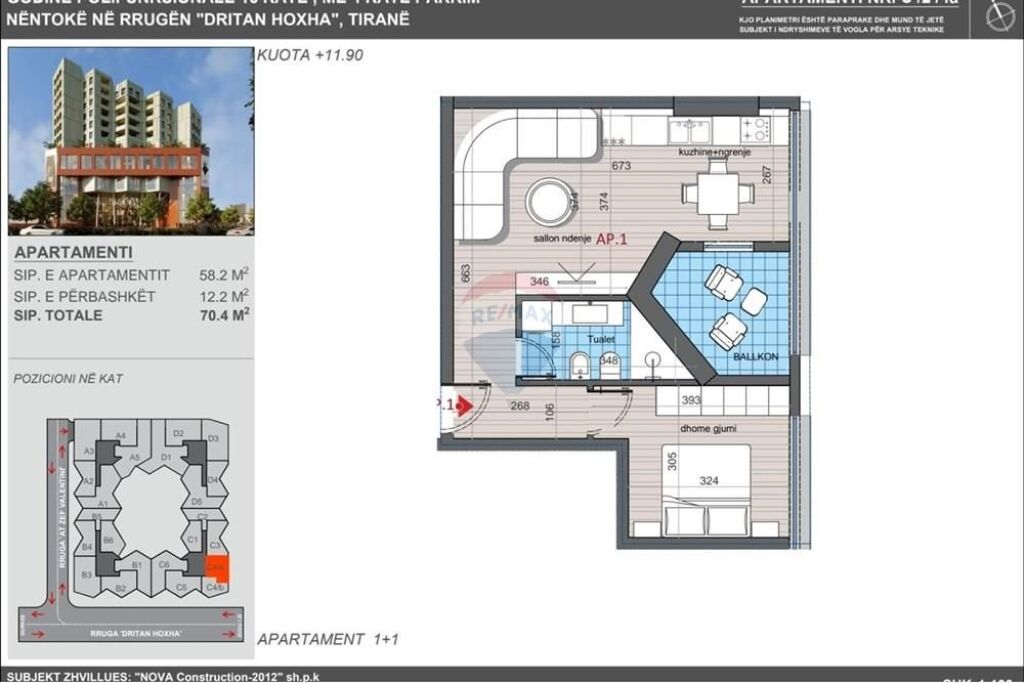Apartament 1+1 ne shitje, Colonnade Residence