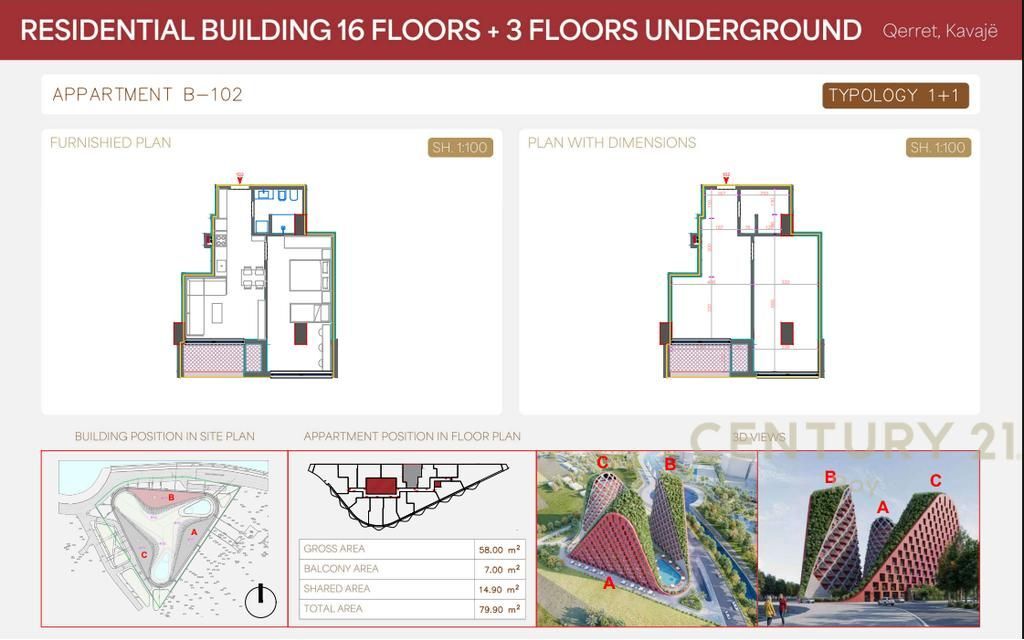 SHITET APARTAMENT 1+1 TEK NAREA TOWERS NE QERRET