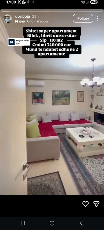 Price reduced from 350,000 to 340,000 euros Opportunity to split into 2 apartments. Investment &amp; residential opportunity 🔥Super location🔥 🔹Apartment 2+1+2 for sale near Blloku