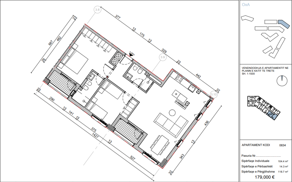 Shitet apartament 2+1 te rezidenca Oxa