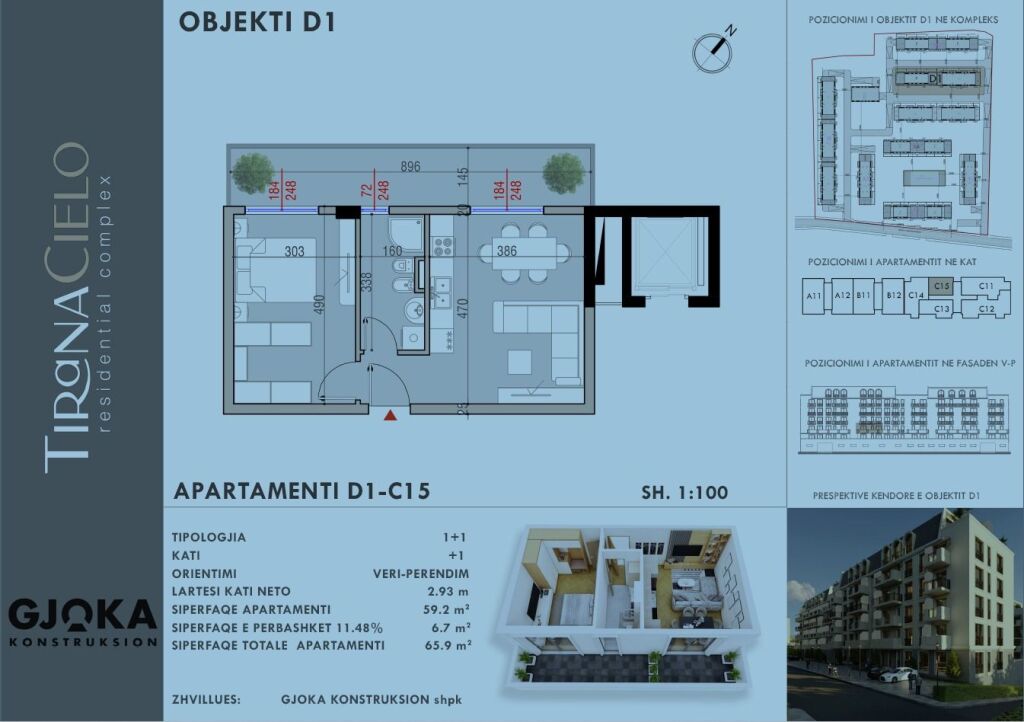 🏡 Appartamento in vendita 1+1 – Tirana Cielo, vicino a TEG