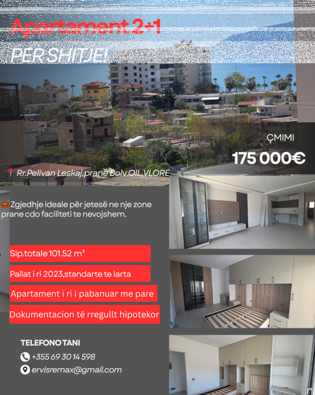 Apartament 2+1 për Shitje – Pelivan Leskaj, Vlorë