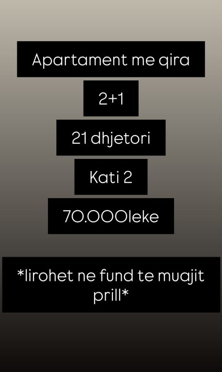 Appartamento in affitto 2+1.21 dicembre 70.000 leke